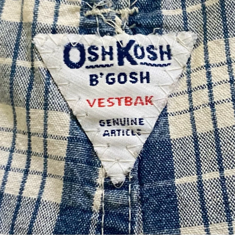Vintage OshKosh B’Gosh Infant Size 12 Months Blue Plaid Denim Shortalls‎